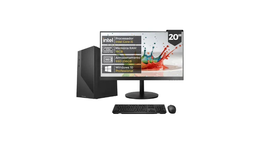 Imagem do anúncio Computador Completo Intel Core i5 4570 (4ª Geração), 16GB RAM, SSD 256GB, Monitor 20" 75Hz HDMI, Windows 10 Pro, Preto, Bivolt - BluePC Office CDF-099OF