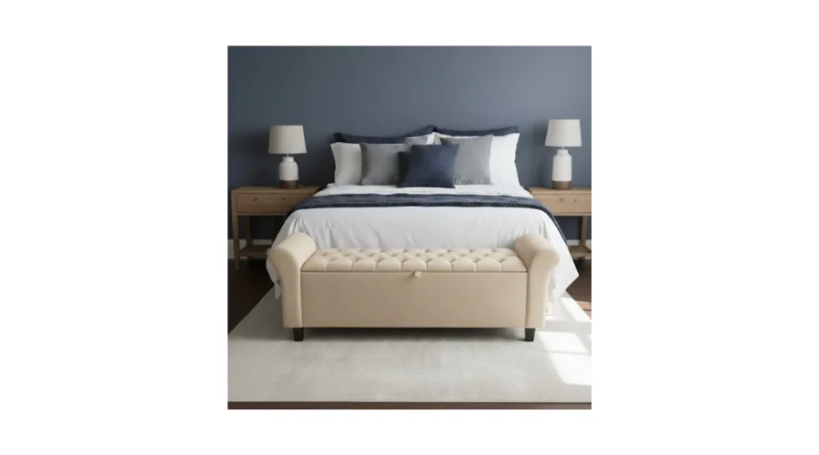Imagem do anúncio Baú Recamier Divã Paris Capitonê 150cm Para Cama Queen Tecido Suede Estrutura em Madeira - AV