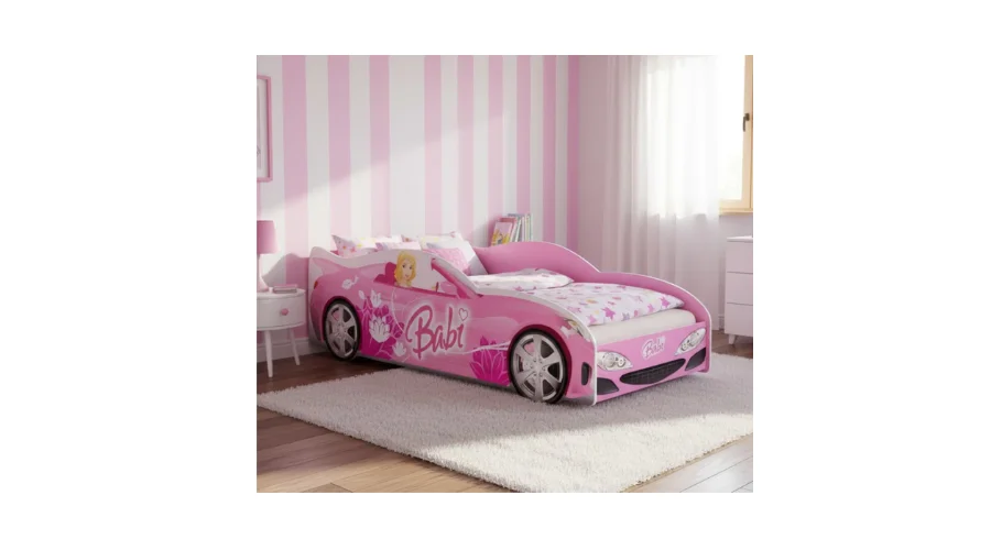 Imagem do anúncio Mini Cama Carro Infantil Feminina Menina em MDF Adesivada com Personagens Divertidos Colchão Incluso