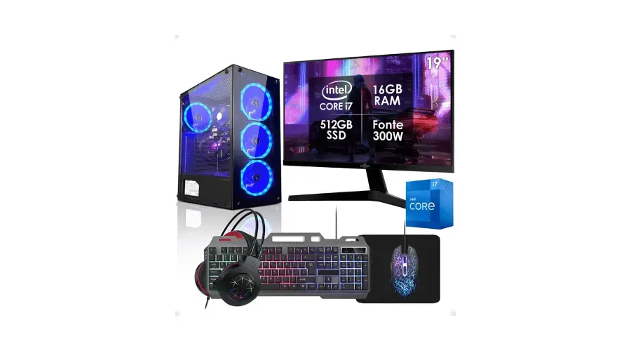 Imagem do anúncio Computador Gamer Intel Core i7 16GB SSD 512GB Monitor 19" Kit Strong Tech