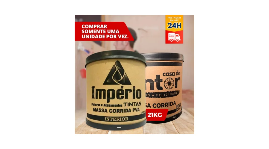 Imagem do anúncio Massa Corrida 21kg Império para Parede Interna e Externa | Revestimento Branco Liso Pronto para Uso