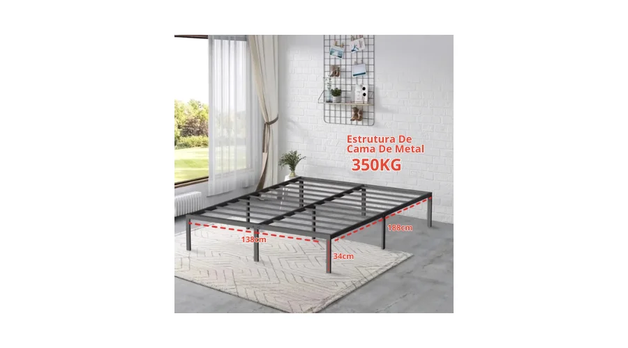 Imagem do anúncio Estrutura De Cama De Metal, Casal, Com Espaço De Armazenamen Cor Preto