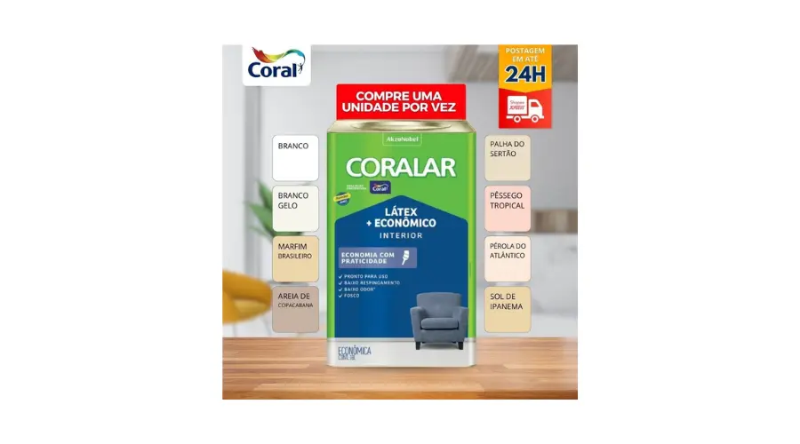 Imagem do anúncio Tinta Látex Econômica Coralar Paredex Secagem Rápida 18 Litros Coral - cores | Parede, quarto, sala